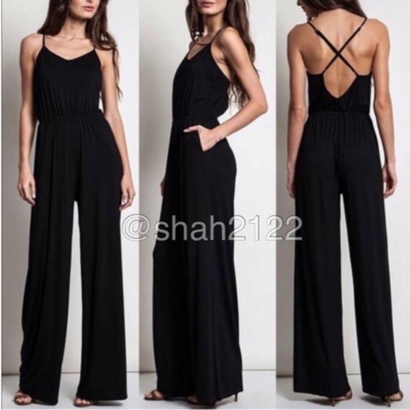 Criss cross back wide leg jumpsuit dress sexy - Picture 3 of 6